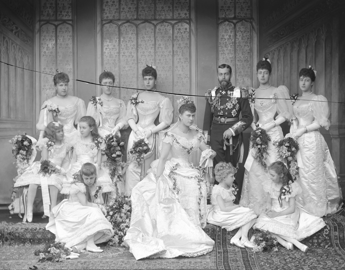 The Wedding of the the future King George V and Queen Mary: group portrait with bridesmaids.