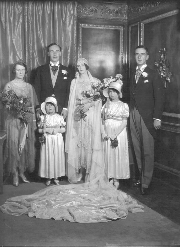 The marriage of Hon. Grace Lowrey Stanley to Mr Edward James Barford M.C.; bridal group at Claridge's Hotel.