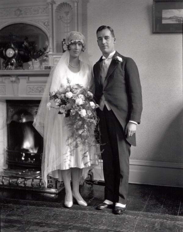 The marriage of John Richard D'Oyly to Miss Vera Aimee Cooper, wedding portrait.
