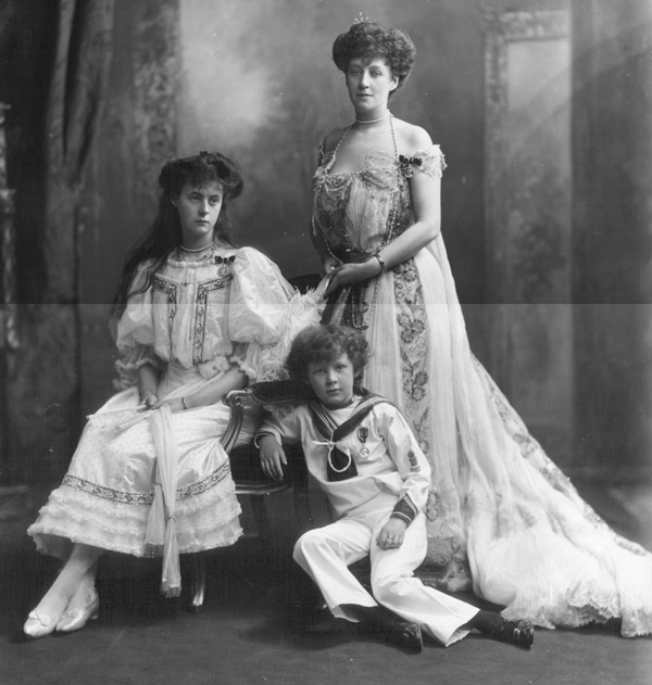 Ardyn Mary, Baroness Knollys and her children, Hon. Louvima Knollys and Hon. Edward Knollys, wearing King Edward VII Coronation medals.
