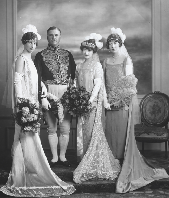 L-R: Miss Daphne (Cecil Rosemary) Harmsworth, later Hon. Mrs. Harold Macneile Dixon (1901- ); Cecil Bisshopp Harmsworth, later 1st Baron Harmsworth, of Egham (1869-1948); Mrs. Cecil Harmsworth, later Emilie Alberta Baroness Harmsworth née Maffett (d.1942); Mrs. Francis Nichols ( ). 